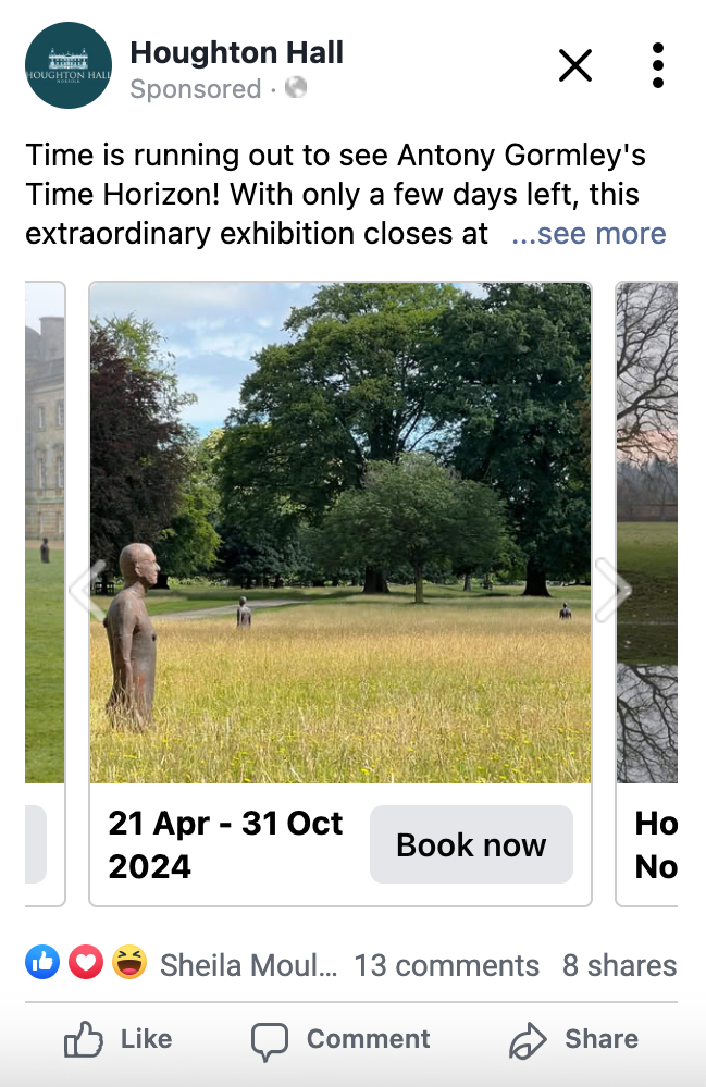 Screenshot of paid social ad for Houghton Hall