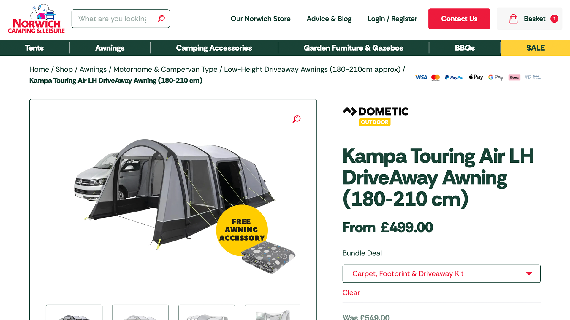 Screenshot of new Norwich Camping website tent page