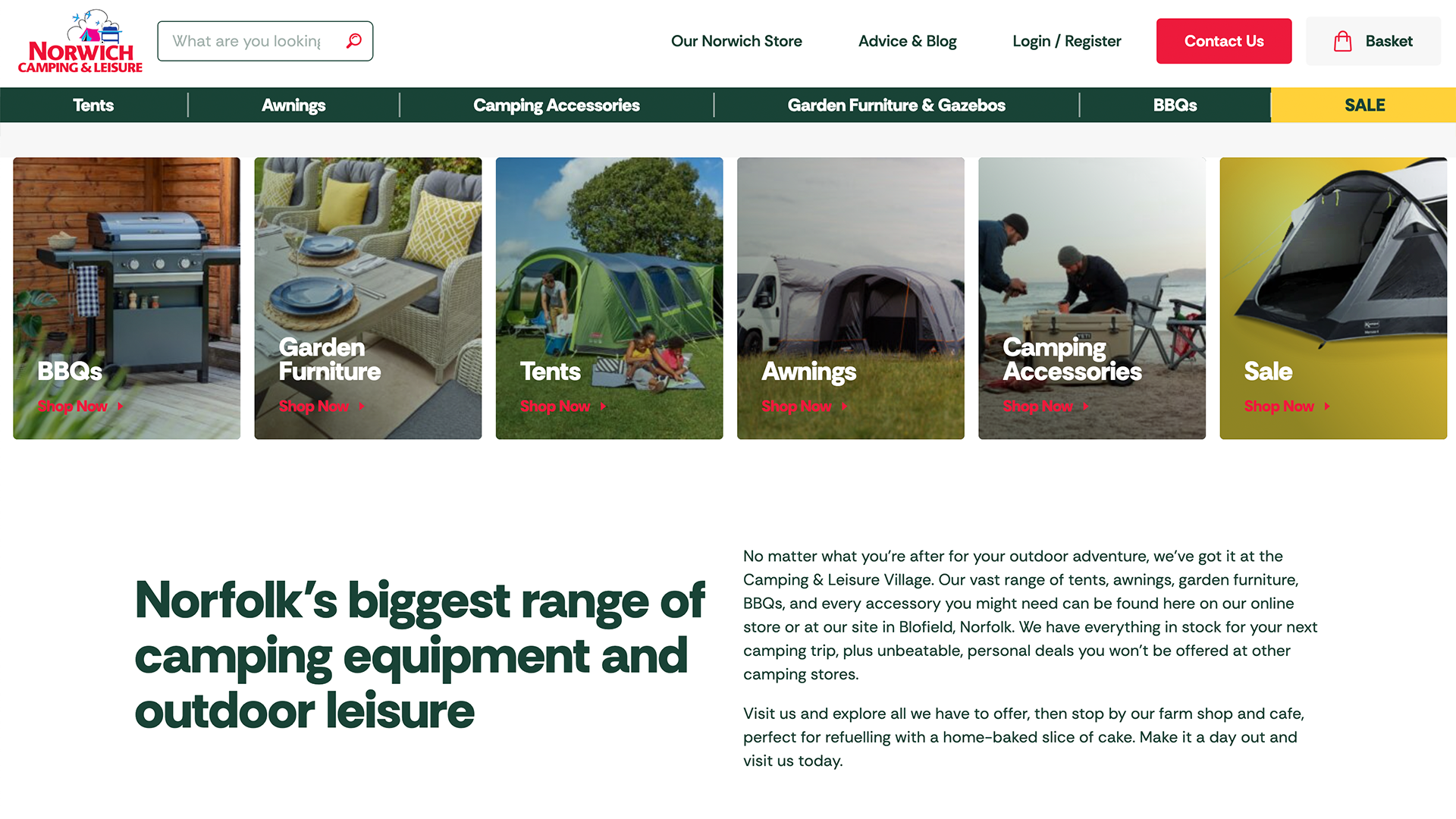 Screenshot of new Norwich Camping website