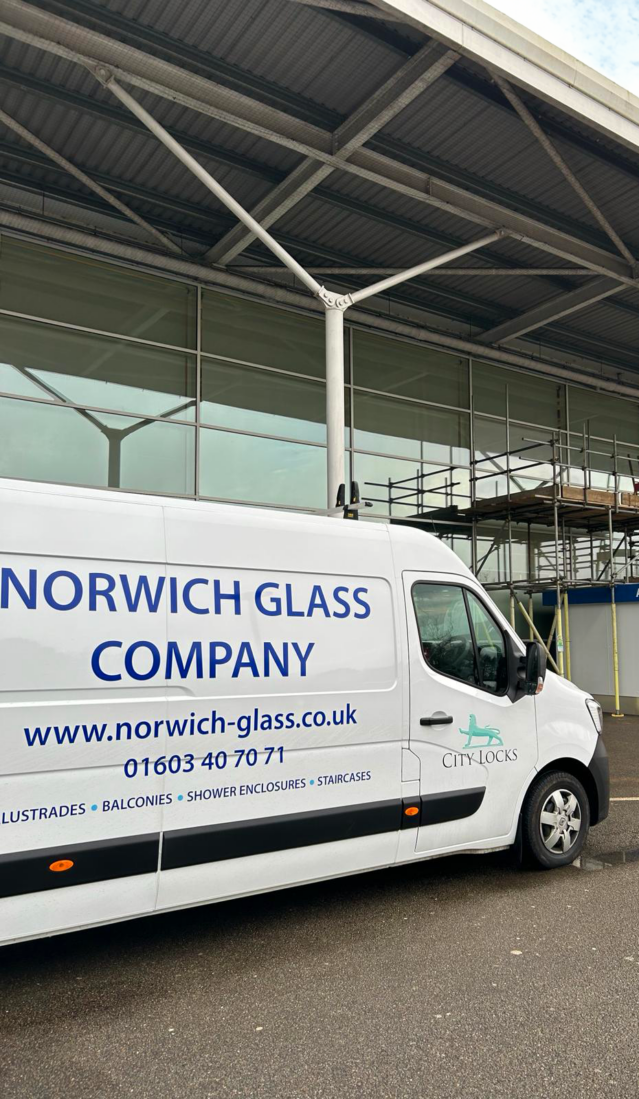 Norwich Glass Van outside glass building